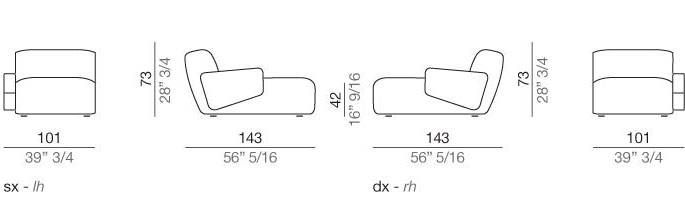 Mussi Flow Divano Chaise longue 101 cm - CLT101