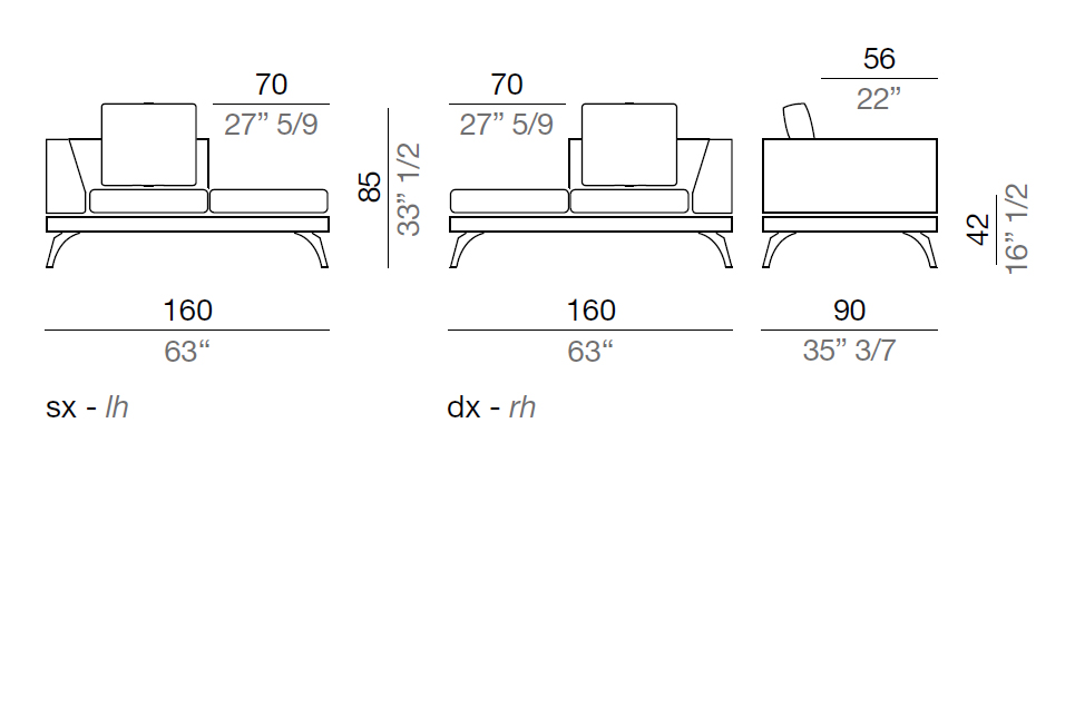 Mussi Acanto Element with terminal pouf and high armrest 160 cm - A160_PF70*