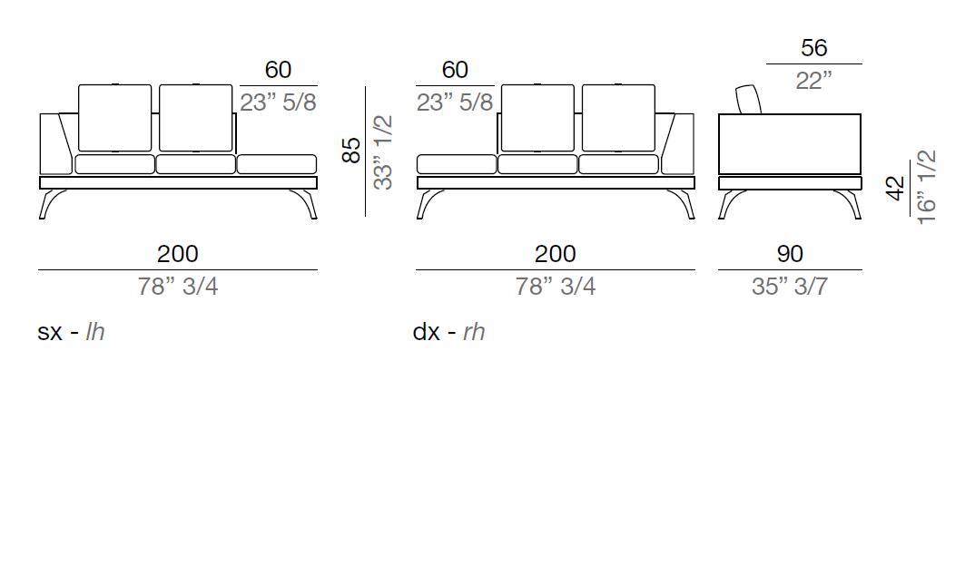 Mussi Acanto Element with terminal pouf and high armrest 200 cm - A200_PF60