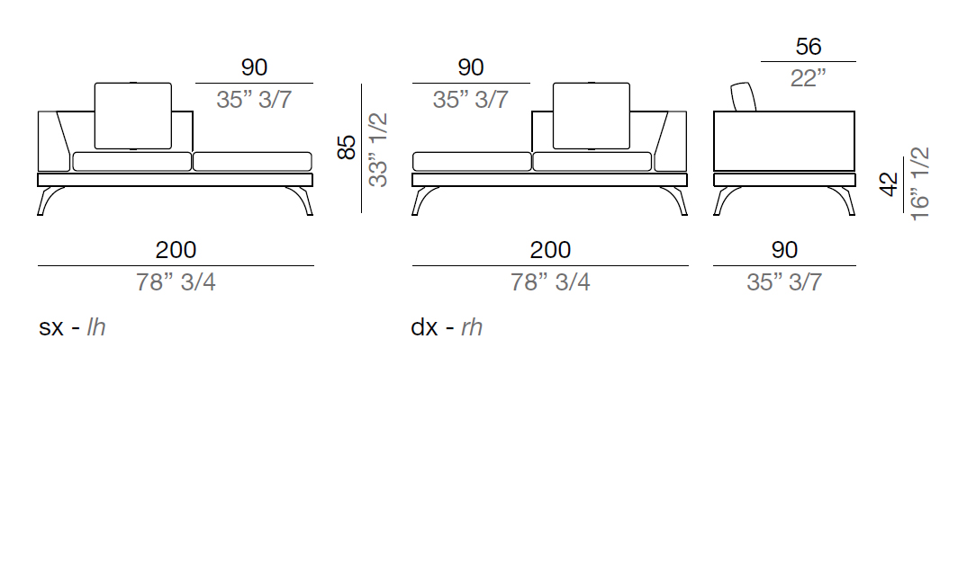 Mussi Acanto Element with terminal pouf and high armrest 200 cm - A200_PF90