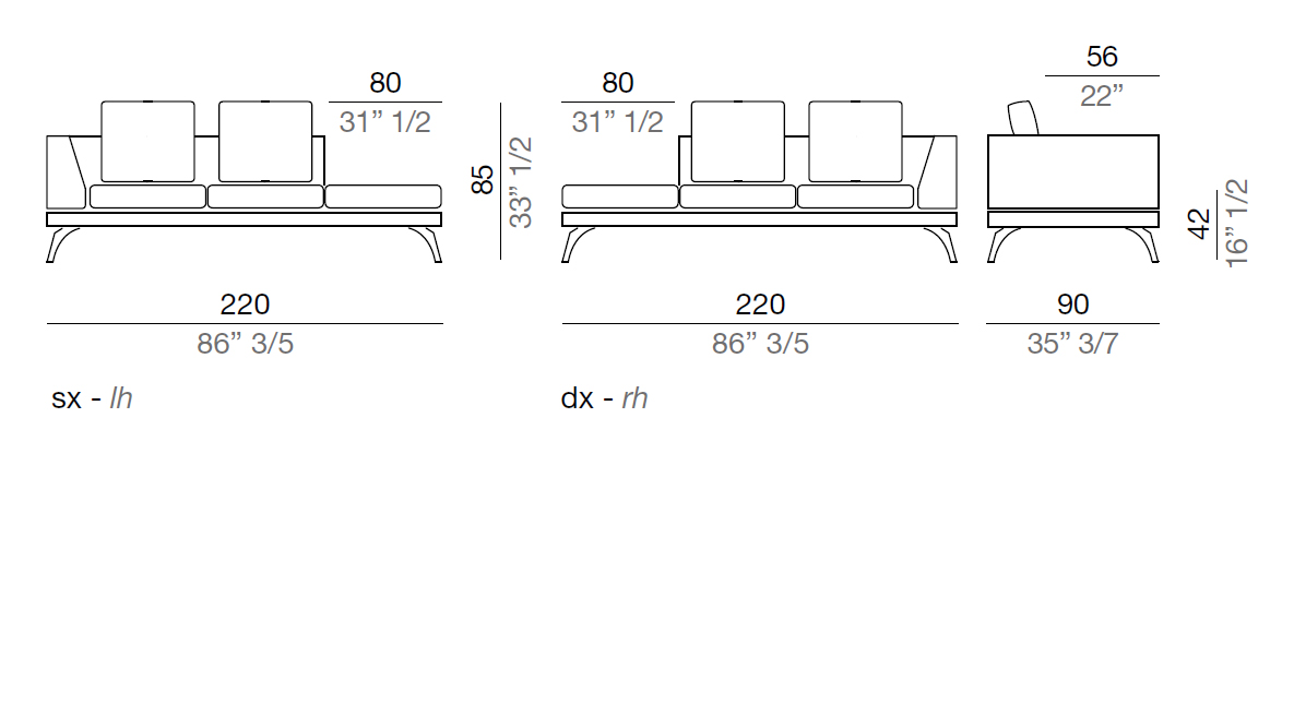 Mussi Acanto Element with terminal pouf and high armrest 200 cm - A200_PF80