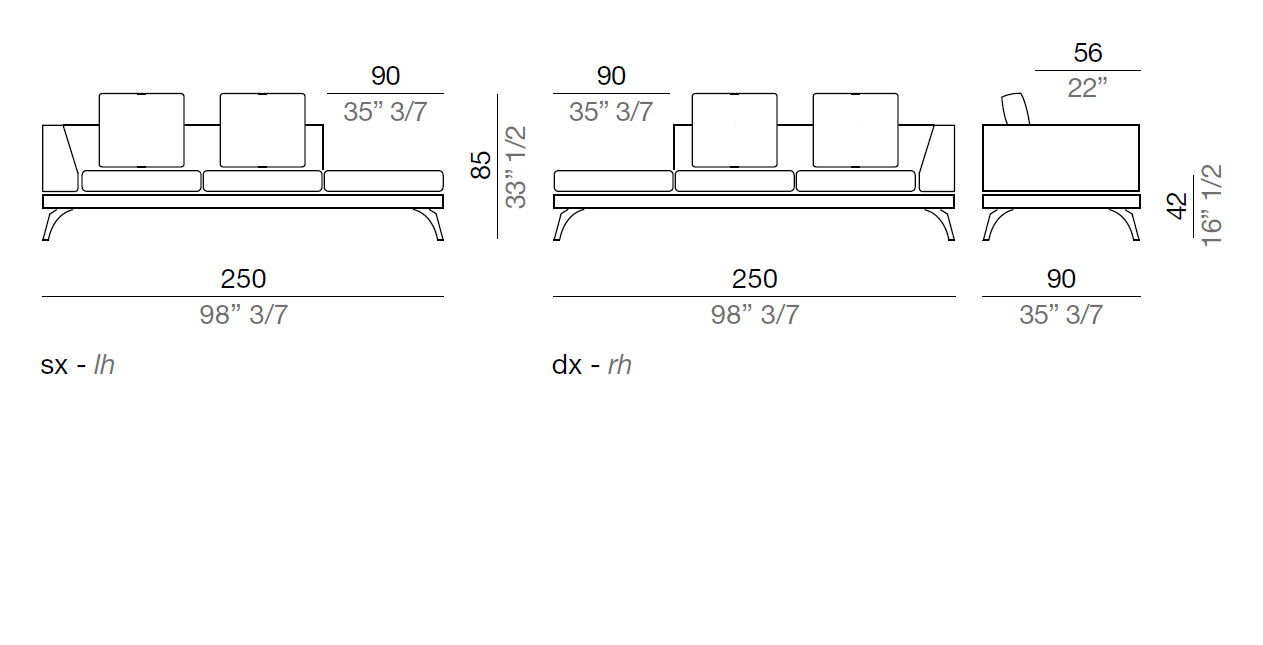 Mussi Acanto Element with terminal pouf and high armrest 250 cm - A250_PF90*