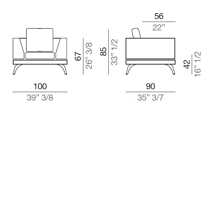 Mussi Acanto Armchair with high armrest 100 cm - AA100