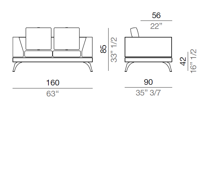 Mussi Acanto Sofa with high armrest 160 cm - AA160