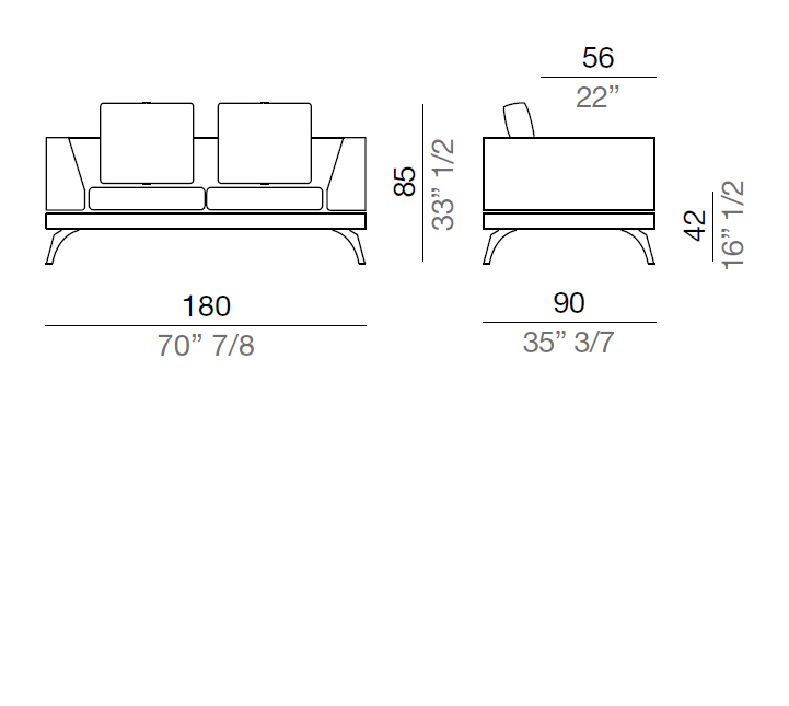 Mussi Acanto Sofa with high armrest  180 cm - AA180*