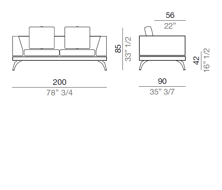 Mussi Acanto Sofa with high armrest 200 cm - AA200