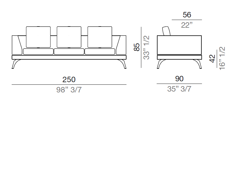 Mussi Acanto Sofa with high armrest  250 cm - AA250*