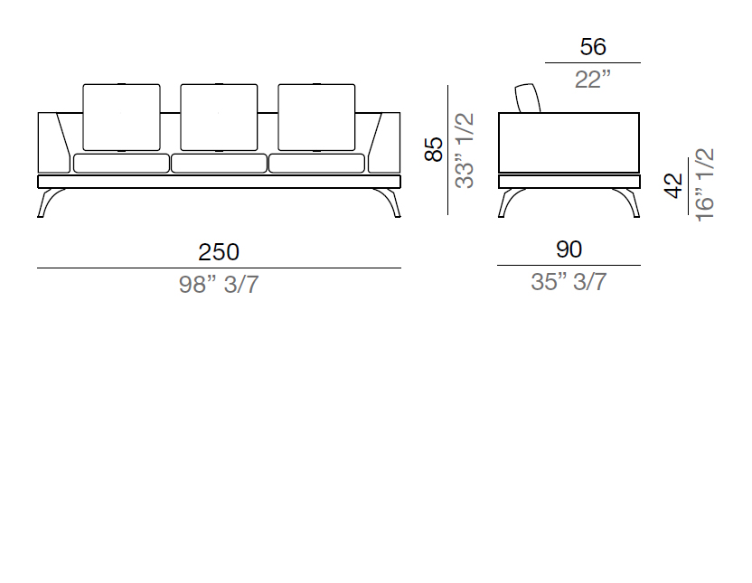 Mussi Acanto Sofa with high armrest 250 cm - AA250*
