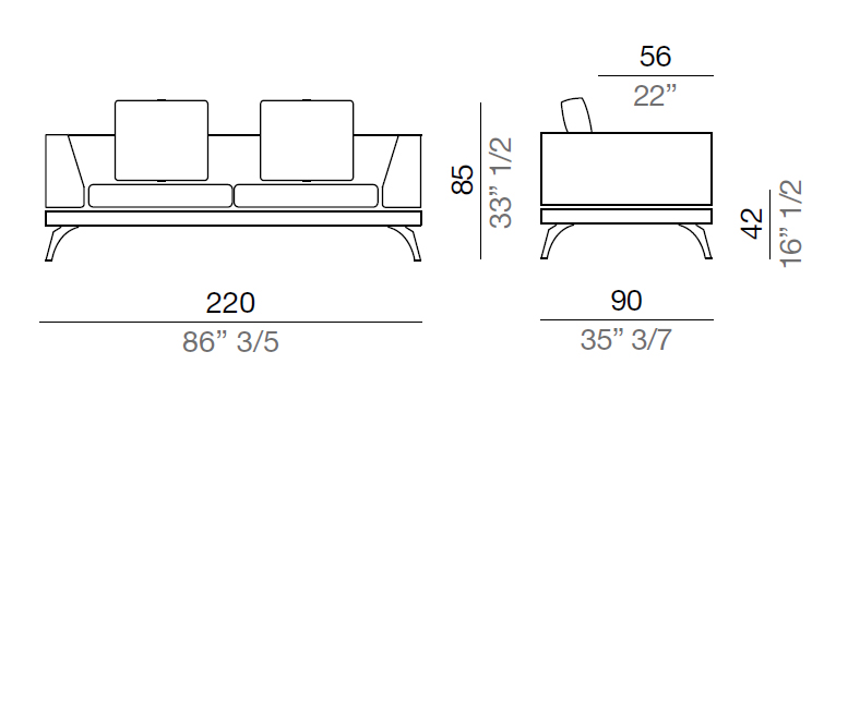 Mussi Acanto Sofa with high armrest  220 cm - AA2_220