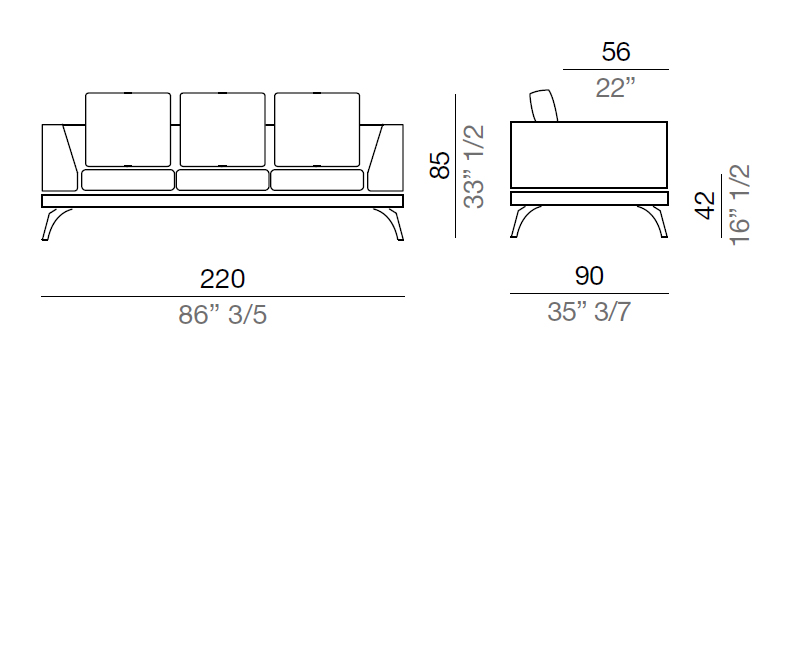 Mussi Acanto Sofa with high armrest 220 cm - AA3_220