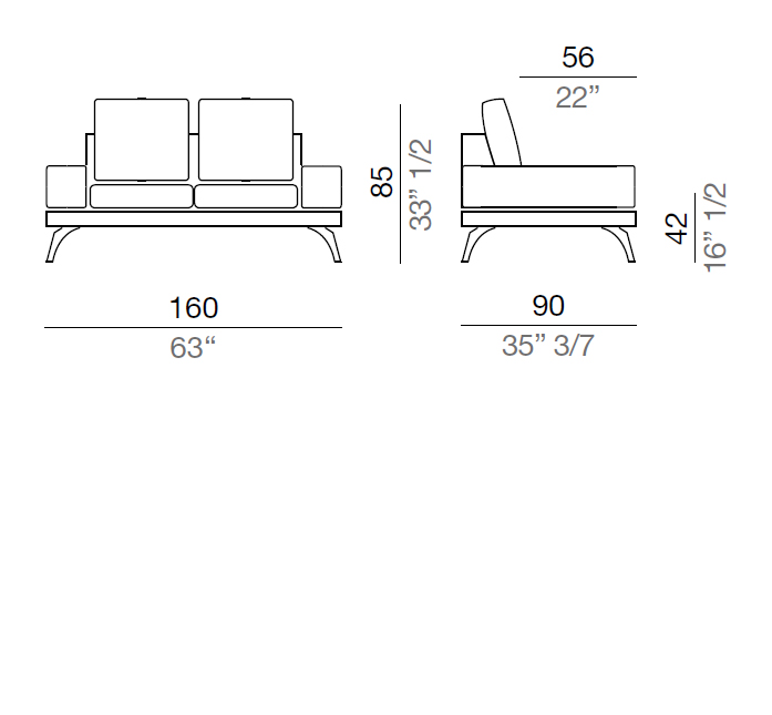 Mussi Acanto Sofa with 20 cm low armrest, 160 cm - B20_D160