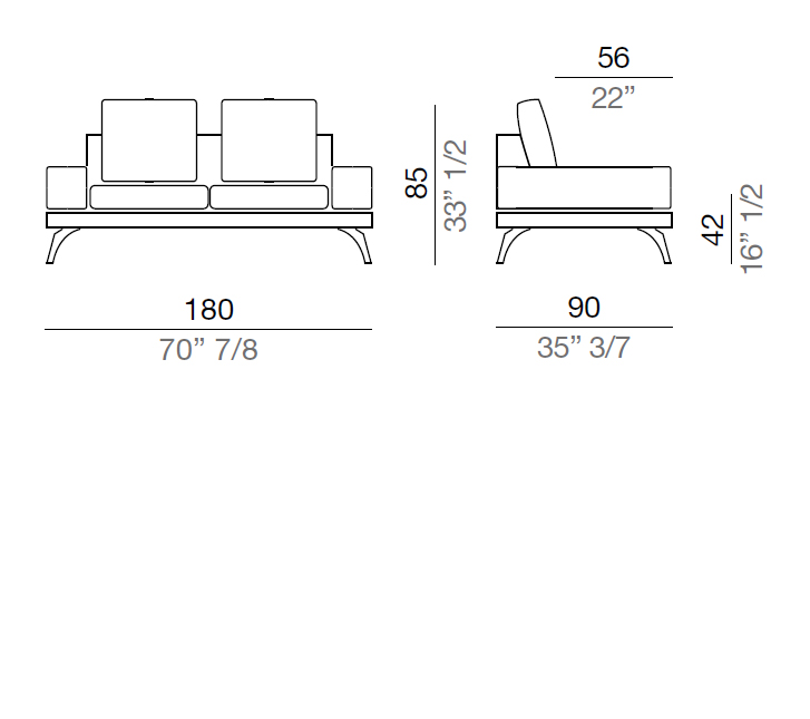 Mussi Acanto Sofa with 20 cm low armrest, 180 cm - B20_D180