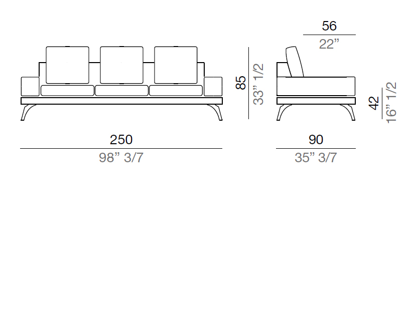 Mussi Acanto Sofa with 20 cm low armrest, 250 cm - B20_D250