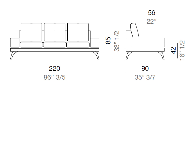 Mussi Acanto Sofa with 20 cm low armrest, 220 cm - B20_D3_220