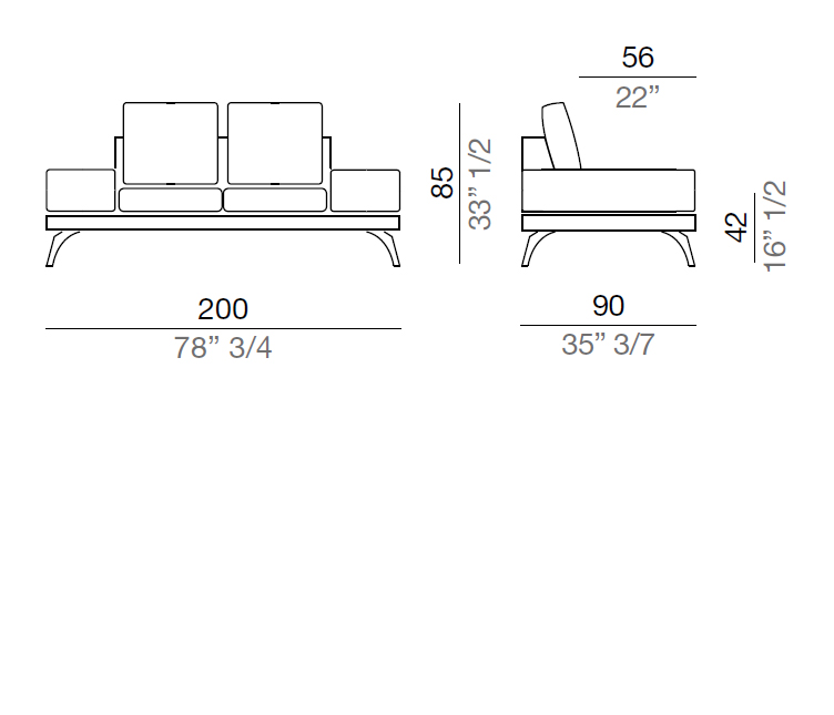 Mussi Acanto Sofa with 40 cm low armrest, 200 cm - B40_D200