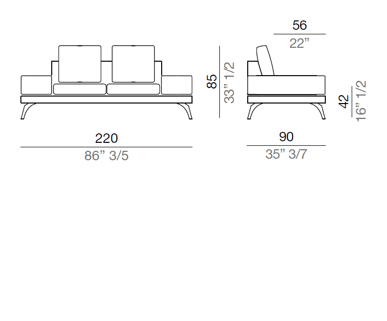 Mussi Acanto Sofa with 40 cm low armrest, 220 cm - B40_D220