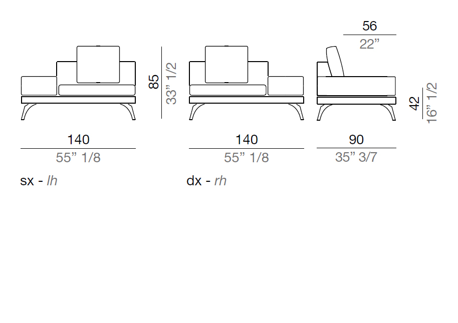 Mussi Acanto Terminal element with 40 cm low armrest, 140 cm - B40_T140