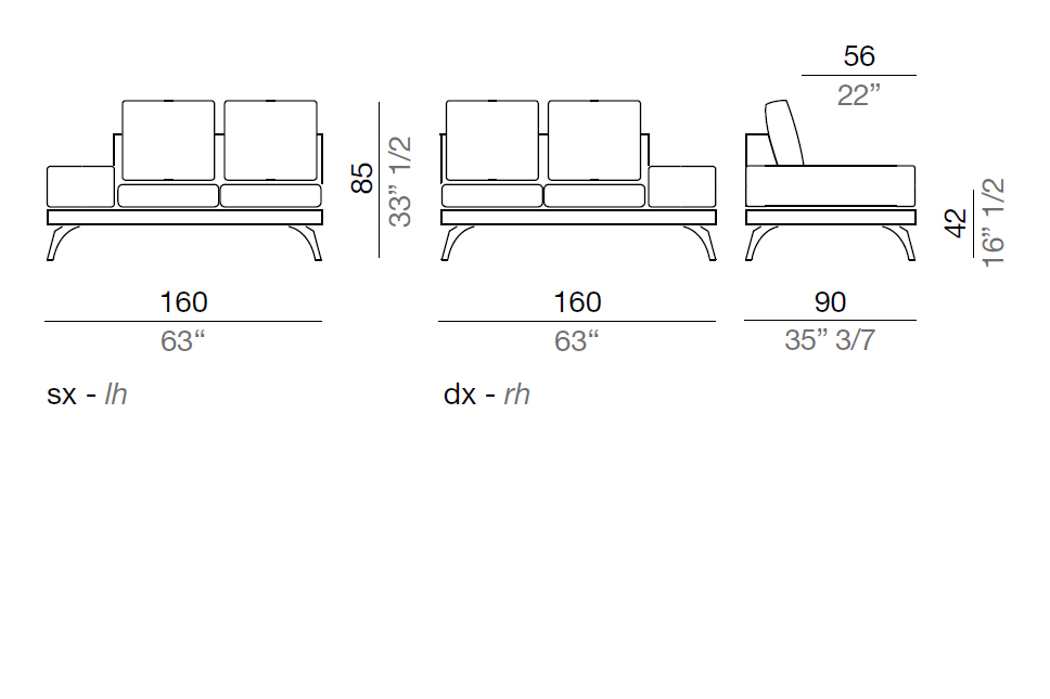 Mussi Acanto Terminal element with 40 cm low armrest, 160 cm - B40_T160