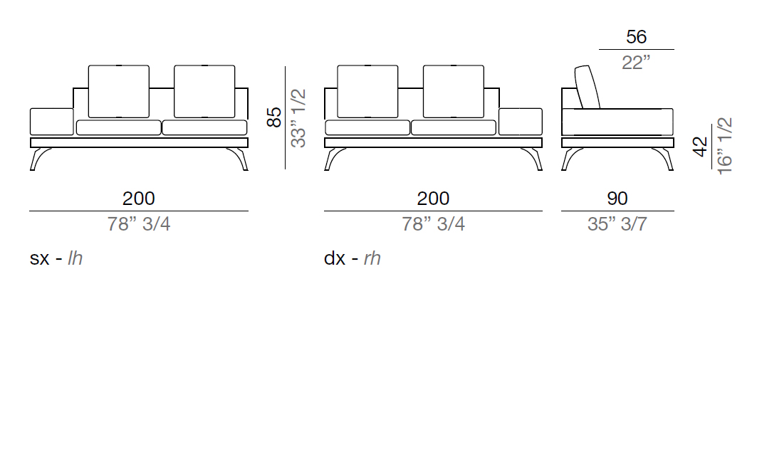 Mussi Acanto Terminal element with 40 cm low armrest, 200 cm - B40_T200